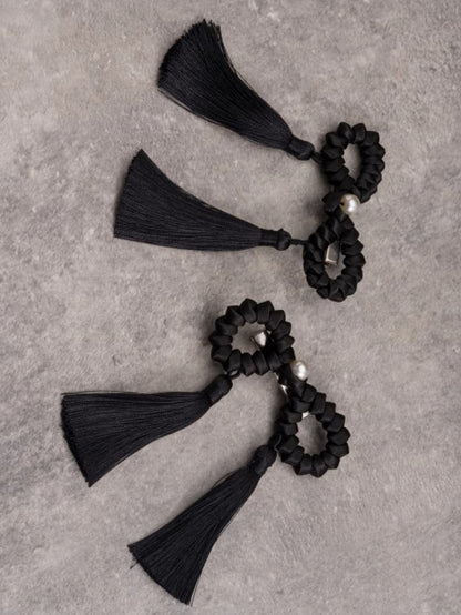 Black Gothic Beaded Decorated Tassels Design Bowknot Hairclips