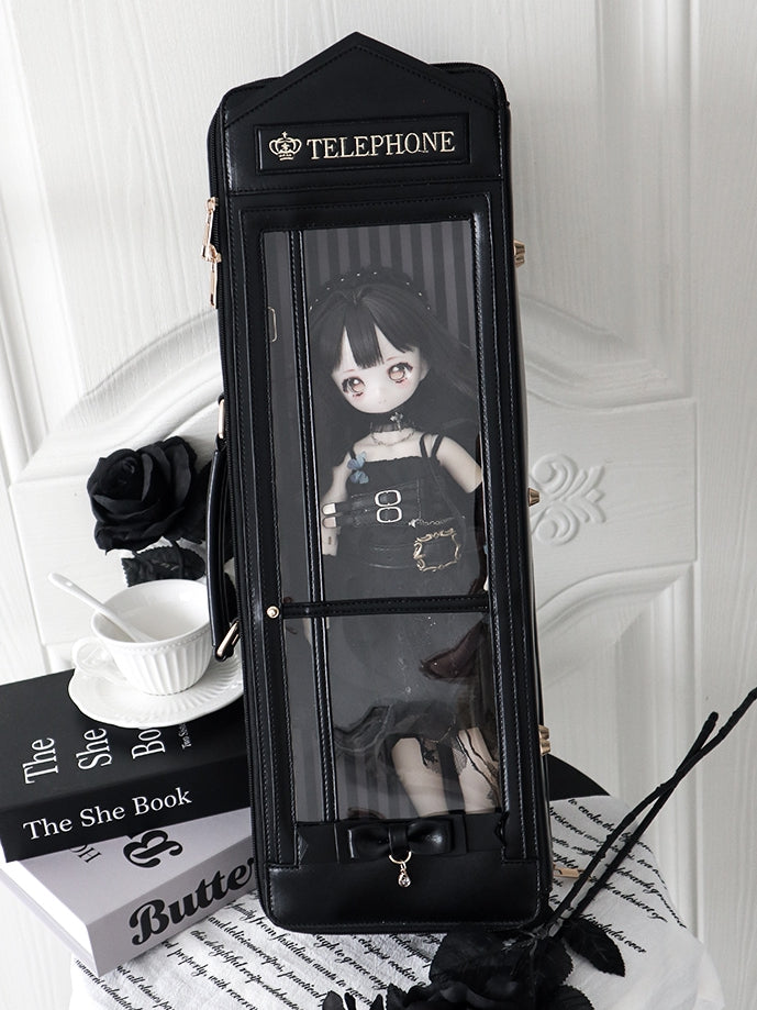 Black Telephone Booth-shaped 1/4 Scale BJD Doll Bag with Two Straps