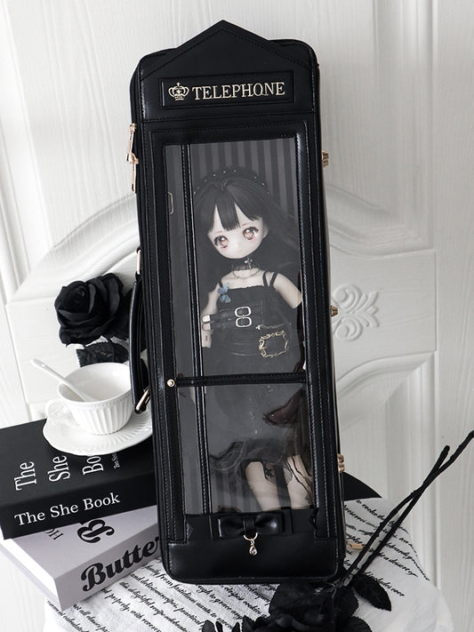 Black Telephone Booth-shaped 1/4 Scale BJD Doll Bag with Two Straps