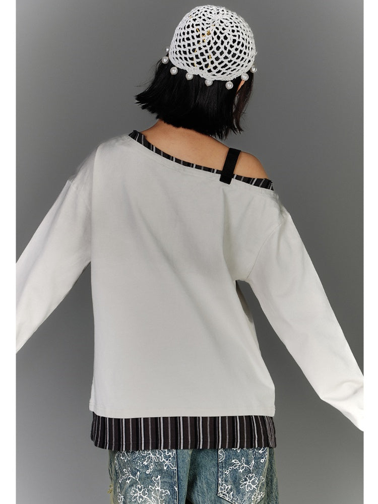 Y2K Apricot Asymmetrical Neckline Buckle Strap Glamorous Graphic Top