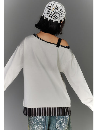 Y2K Apricot Asymmetrical Neckline Buckle Strap Glamorous Graphic Top