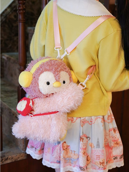 Pink Cute Penguin Plush Backpack/Crossbody Bag + 2 Options Keychain Middle/Large Size