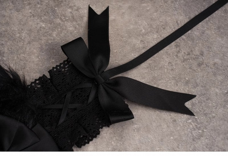 Black Gothic Bunny Ears Hairband with Bowknots