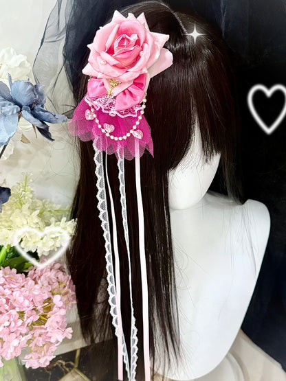 Pink Beaded Charm Floral Hairclip/Choker/Bracelet