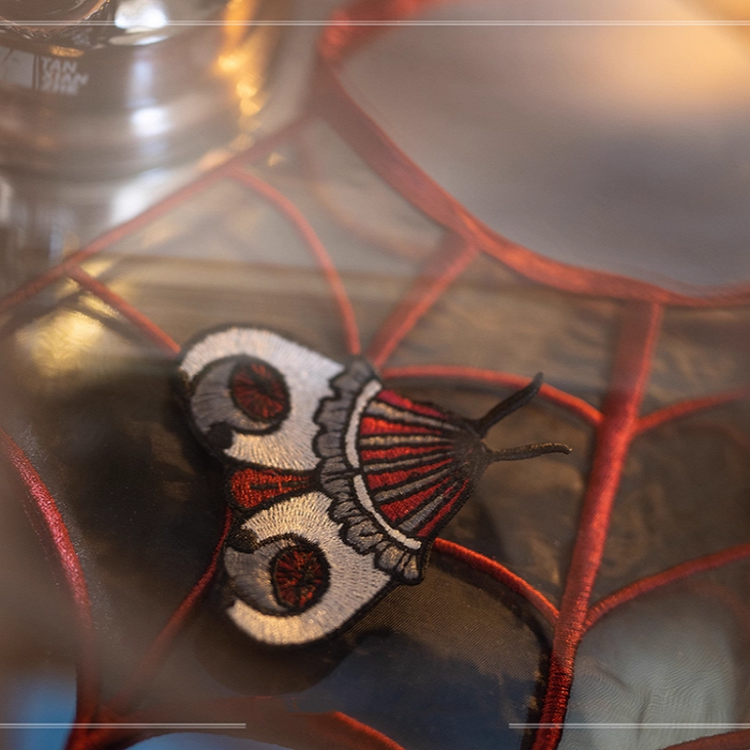 Moth Embroidery Black and Red Hairclip/Brooch