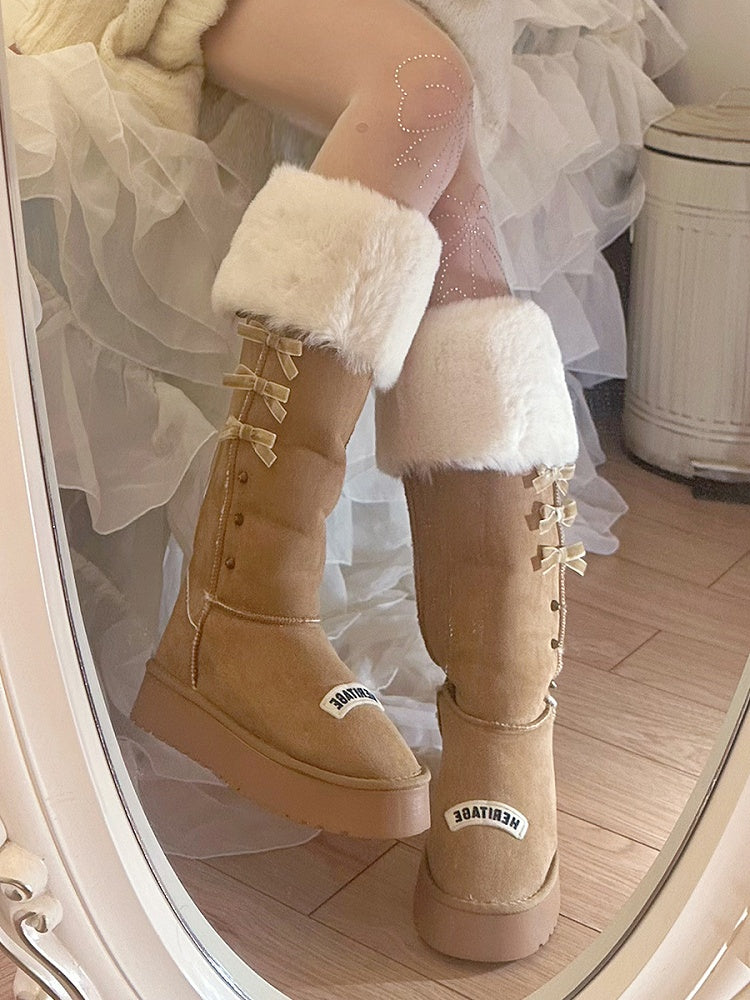 Brown Bow Accents Platform Winter Ugg Boots