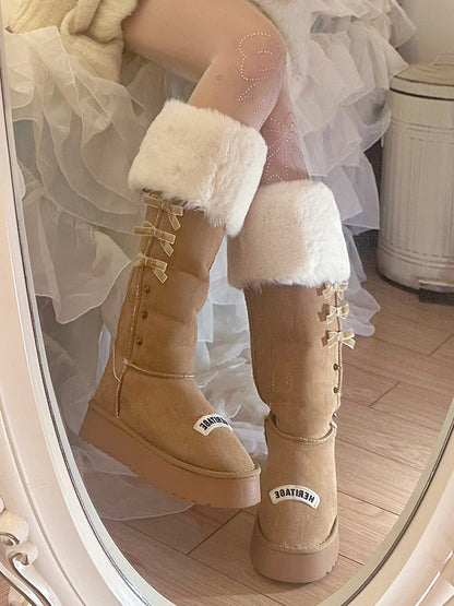 Brown Bow Accents Platform Winter Ugg Boots