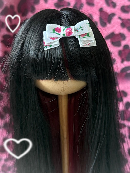 White Floral Print Bowknot Hairclip