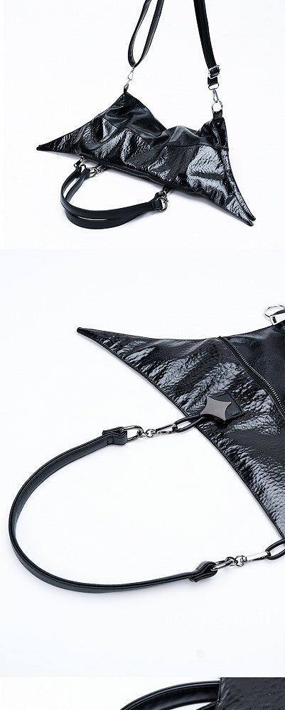 Gothic Punk Black Foldable Four-pointed Star PU Bag