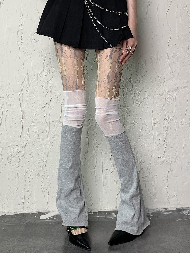Gray Y2K Leg Sleeves With White Semi-sheer Cuffs