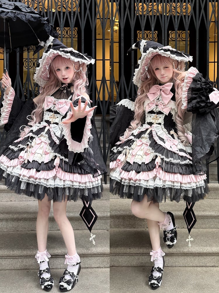 Black Gyaru Fashion Heart Cut-out Wedge Heels Mary Janes Jirai Kei Shoes