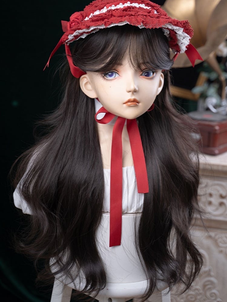 Black Tea 73CM Length Wavy Wig With Curtain Bangs