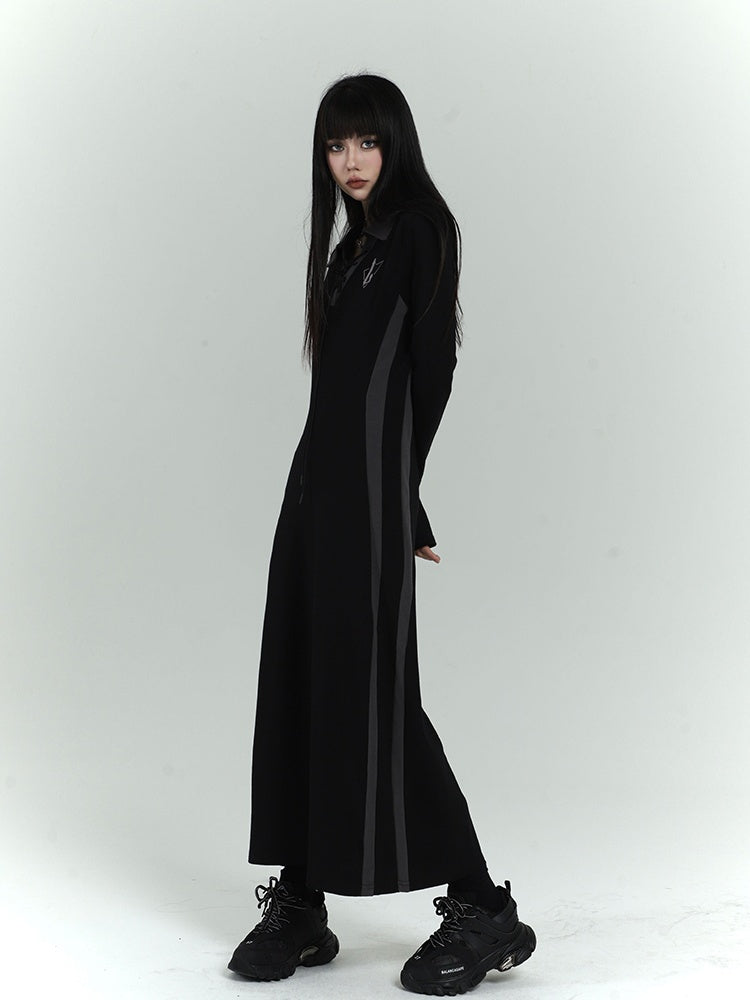 Gothic Black Dress with Lace-up Detail at Front