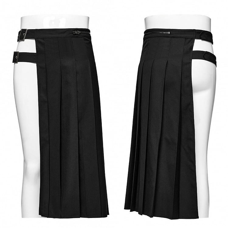 Clearance-Size S-M for Waist 113CM Black Punk Asymmetrical Skirt