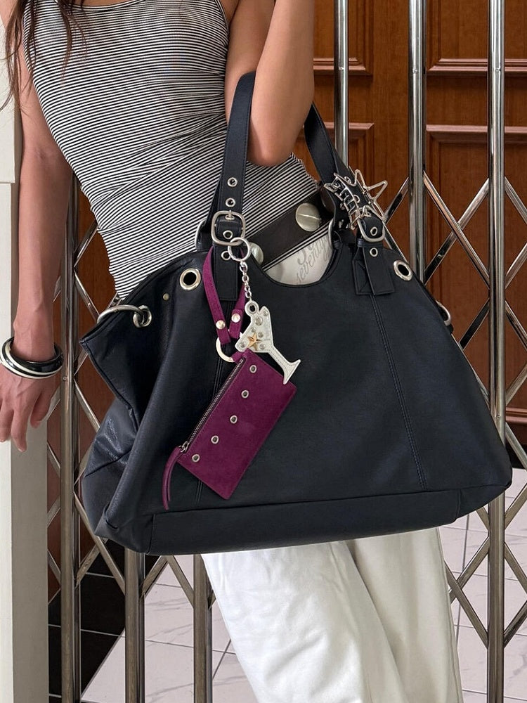 Edgy Black Large Capacity Minimalist Tote Bag