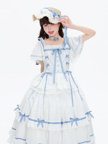 Blue Flowers and Bowknot Decorated Straw Hat