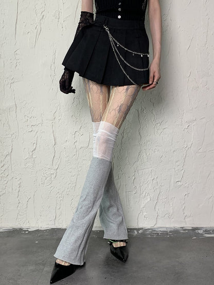 Gray Y2K Leg Sleeves With White Semi-sheer Cuffs