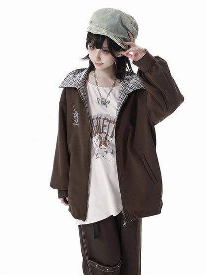 Millard Fashion 2-Way Convertive Jacket: Caramel Brown & Blue Vintage Plaid