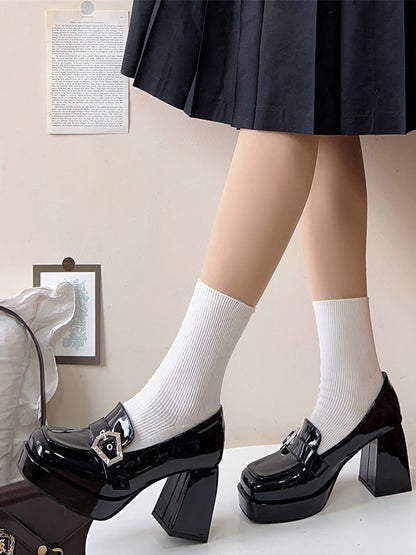 Black High Block Heel Platform Slipons Punk Shoes