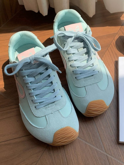 Green Bowknot Design Front Lace-up Ties Sneakers