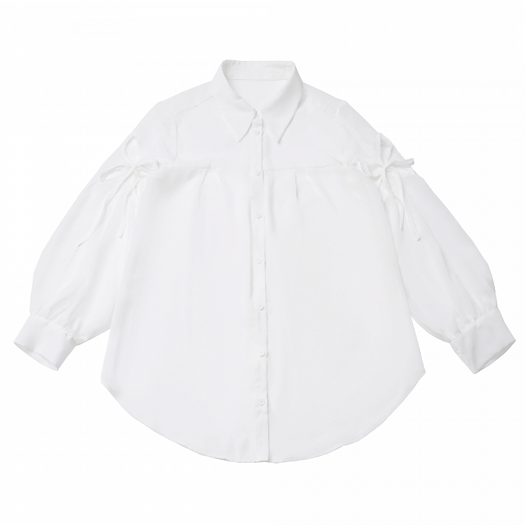 Butterfly-shaped Cutout Sleeves Cheongsam Style White Sheer Chiffon Shirt Long Version