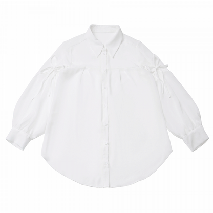 Butterfly-shaped Cutout Sleeves Cheongsam Style White Sheer Chiffon Shirt Long Version