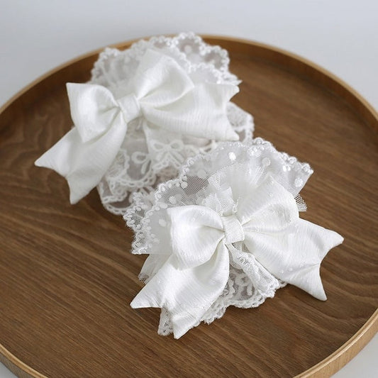 White Bowknot Lace Wrist Cuffs