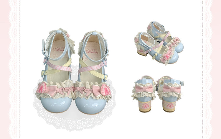 Sea Salt Strawberry Cake Blue Sweet Lolita Mary Jane Shoes
