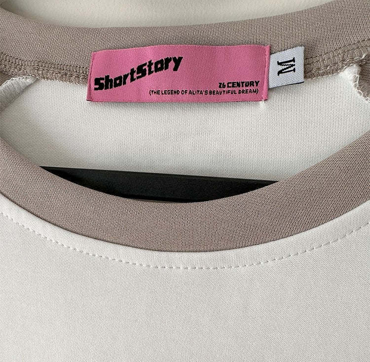 Cartoon Boy Print Khaki and White T-shirt