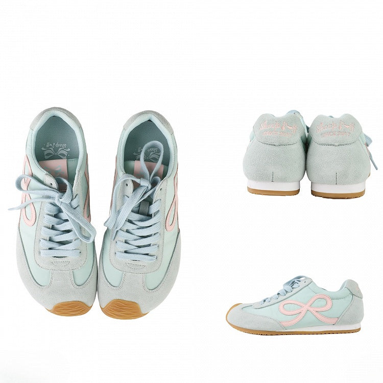 Green Bowknot Design Front Lace-up Ties Sneakers