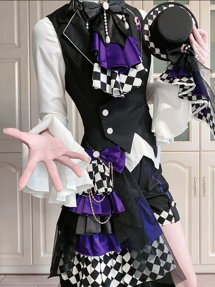 Black Prince Ouji Lolita Outfit- Foldover Collar Waistcoat+ Shorts+ Train+ Jabot Tie Full Set