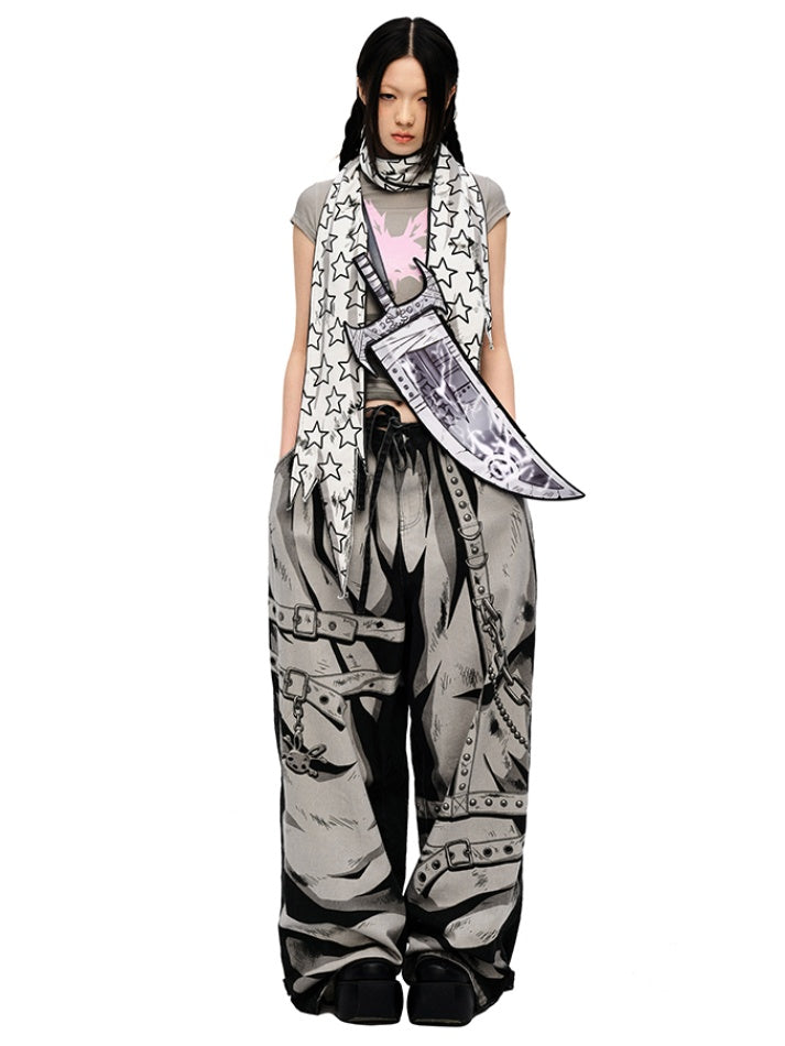 White Star Asymmetrical Hem Distressed Scarf