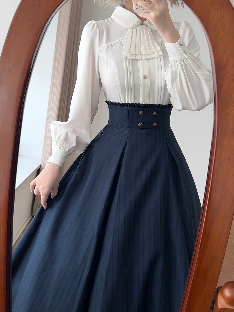 Vintage Dark Blue Boned High Waist Striped Skirt