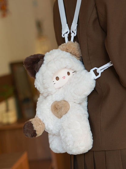 White Kitty-shaped Plush Backpack Crossbody Bag Small/Middle/Large Size
