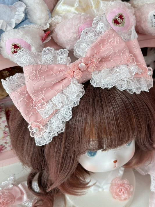 Regular Version Pink Floral Design Lace Trim Bowknot KC