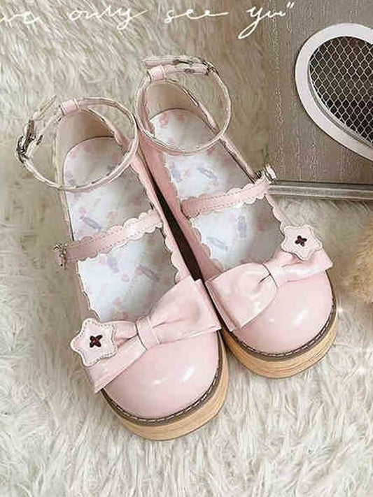 Pink Star Applique Bow at Top Lolita Platform Shoes