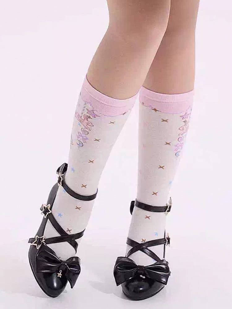 Black Bow at Top Star Buckle Straps High Heels