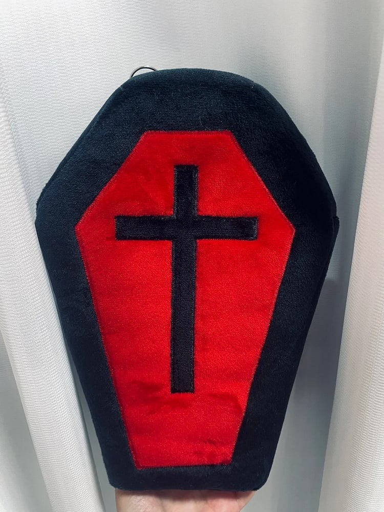 Black & Red Gothic Cross Coffin-Shaped Medium Bag with Skeleton