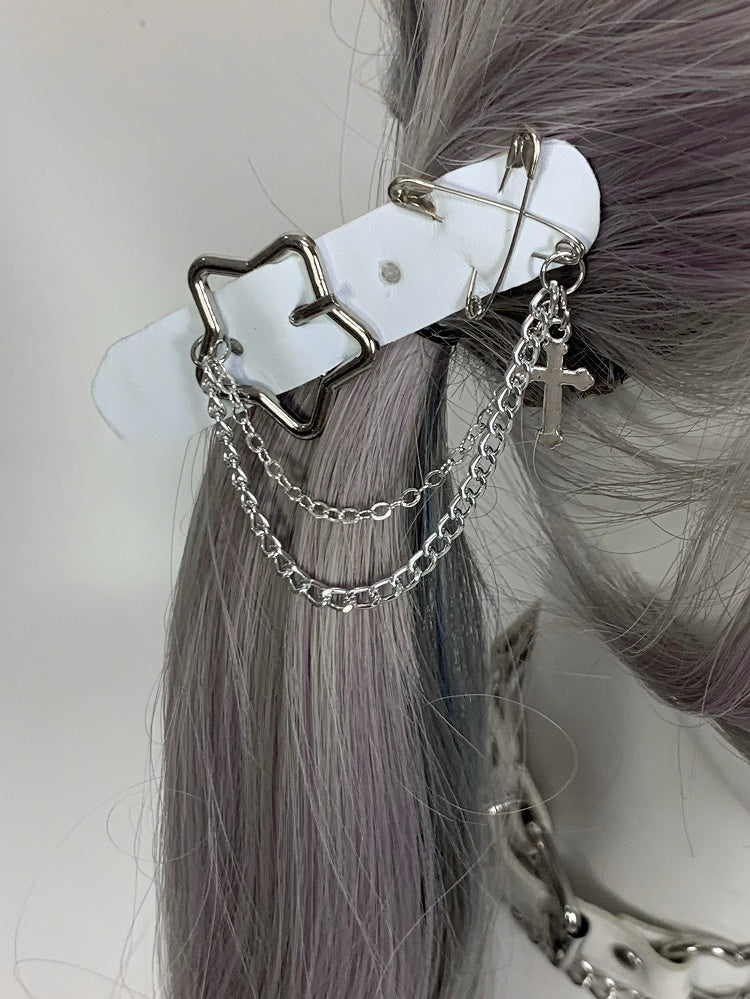 Black/White/Pink Cross Charm Pin Decorated Star Buckle Hairclips