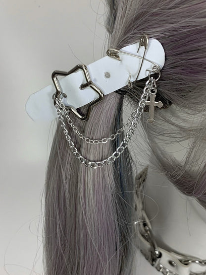 Black/White/Pink Cross Charm Pin Decorated Star Buckle Hairclips