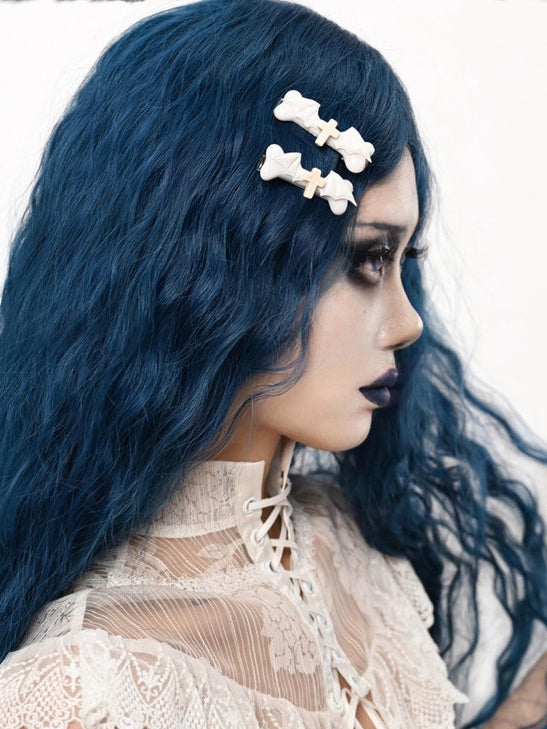 Gothic Punk White Halloween Cross Bone-shaped Hairclip with Bat Wings