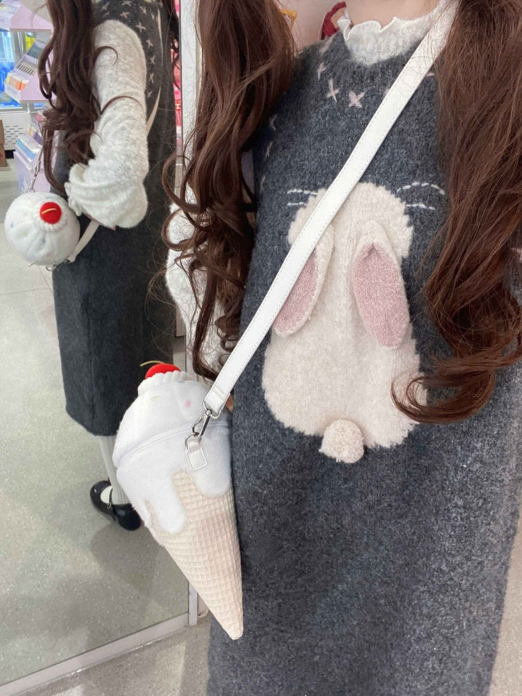 Yume Kawaii White Ice Cream-shaped Plush Crossbody Bag