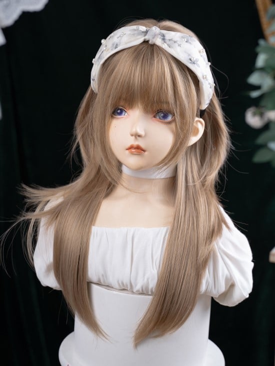 LIght Brown 65CM Length Straight Wig With Air Bangs
