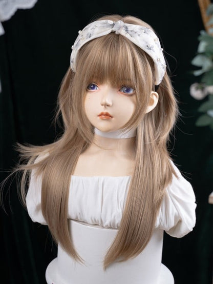 LIght Brown 65CM Length Straight Wig With Air Bangs