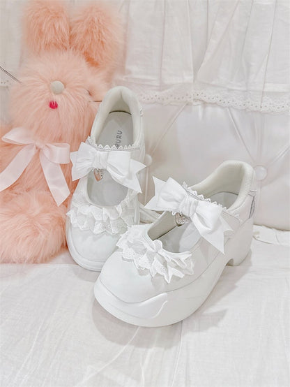 White Lace Trim Bowknot Velcro Strap Closures Jirai Kei Platforms