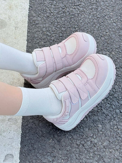 Pink Velcro Strap Closures Platform Sneakers