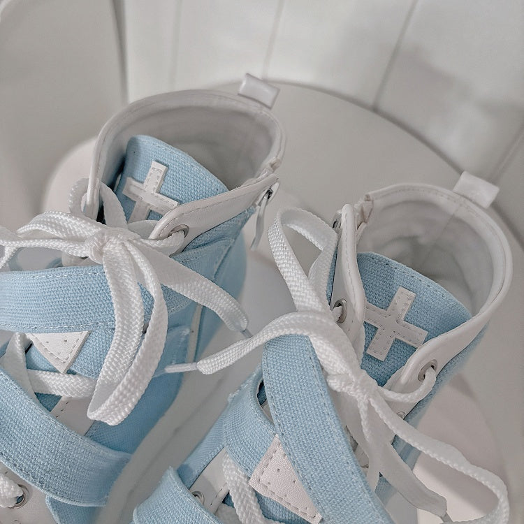 Tenshi Kaiwai Blue Round Toe Yami Kawaii Platform Sneakers