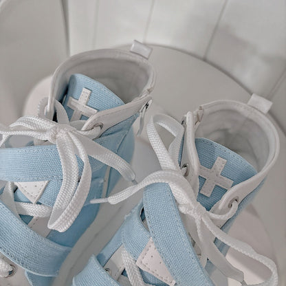 Tenshi Kaiwai Blue Round Toe Yami Kawaii Platform Sneakers