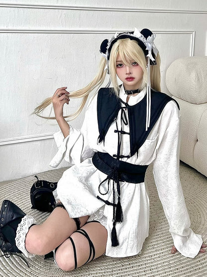 Black Cheongsam Sash with Tassel Design