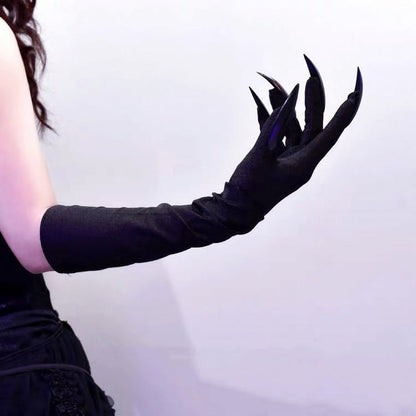Gothic Punk Black Halloween Gloves with Nails
